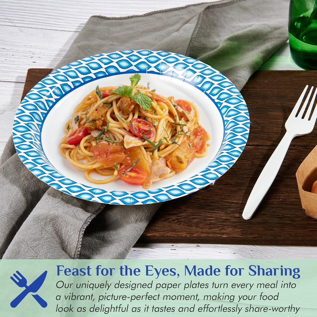 MUCHII Disposable Paper Plates - 8.375 Inch, 300 Count, Soak & Cut Proof for Parties & Gatherings