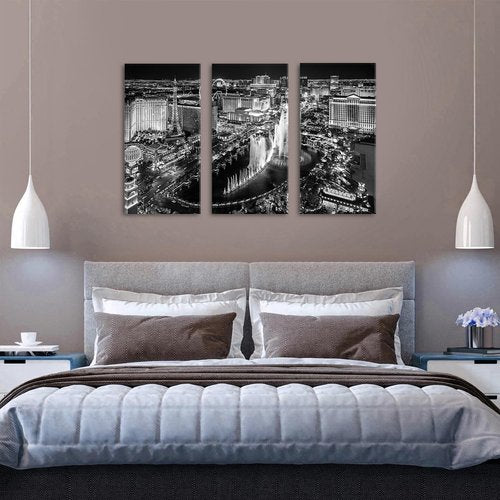 Las Vegas Skyline Wall Art - Black and White Cityscape Canvas Prints | 16x32" Set for Office & Living Room Decor