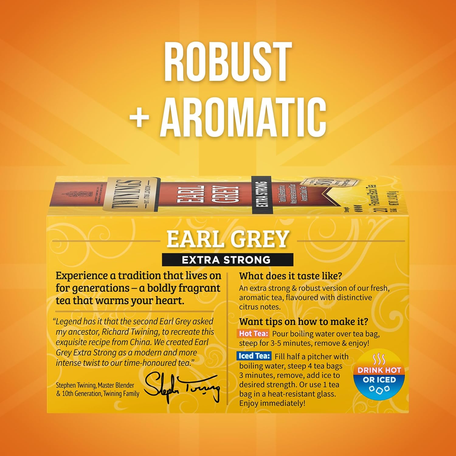 Twinings Earl Grey Extra Strong Black Tea - Citrus & Bergamot Flavor, 20 Individually Wrapped Bags (Pack of 6)