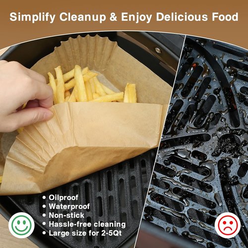 Air Fryer Liners - 100PCS Non-Stick Parchment Paper for 3-5QT Air Fryers | Easy Cleanup (Round, 6.5IN)