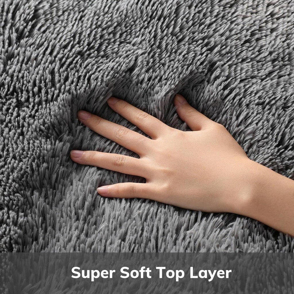 Ophanie 4x6 Grey Fluffy Shag Area Rug - Soft Non-Slip Indoor Carpet for Bedroom & Nursery Decor