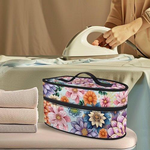 Goncariar Steam Iron Storage Bag with Zipper Handle, Foldable Portable Iron Storage Case Protective Carrying Bag Universal for Most Irons- Bright Blossom