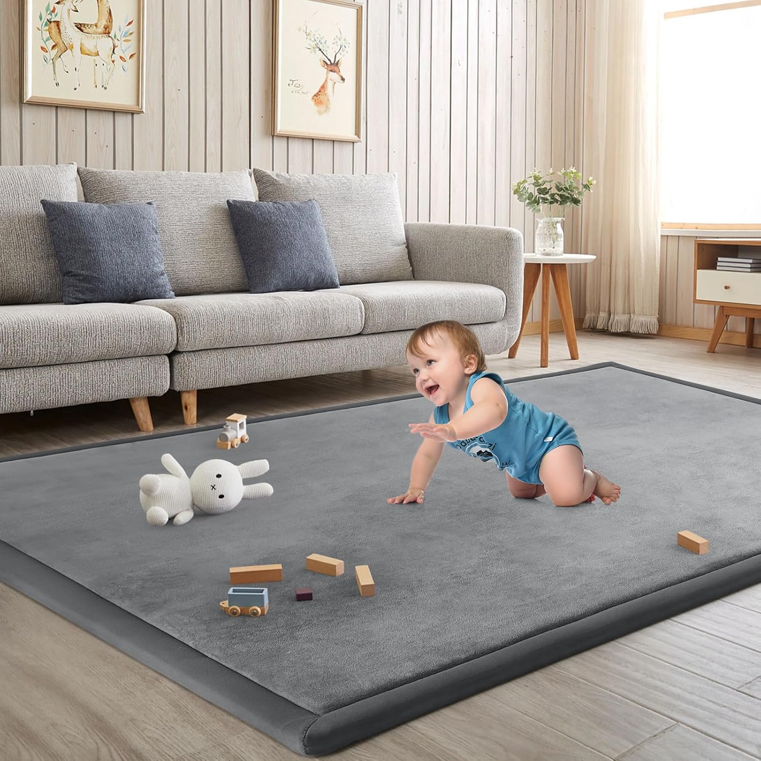 Skiennix Baby Play Mat - Soft Memory Foam Crawling Rug for Infants & Toddlers - 50"x50" - Grey