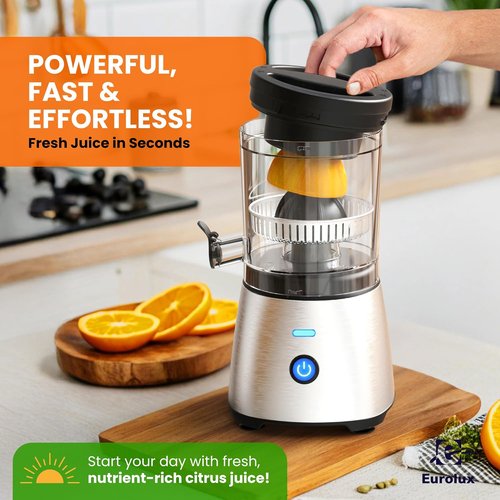 Eurolux Electric Citrus Juicer - Premium Stainless Steel One-Touch Squeezer | Quiet, Easy to Clean Kitchen Appliance for Oranges, Lemons, Limes