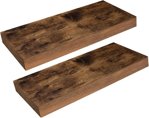HOOBRO Floating Shelves - Wall-Mounted Shelf Set of 2 | 15.7" Rustic Brown Hanging Shelves for Home & Office