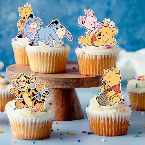 48CS Cute Bear Cupcake Toppers For Birthday Party Cupcake Decorations Baby Shower Supplies