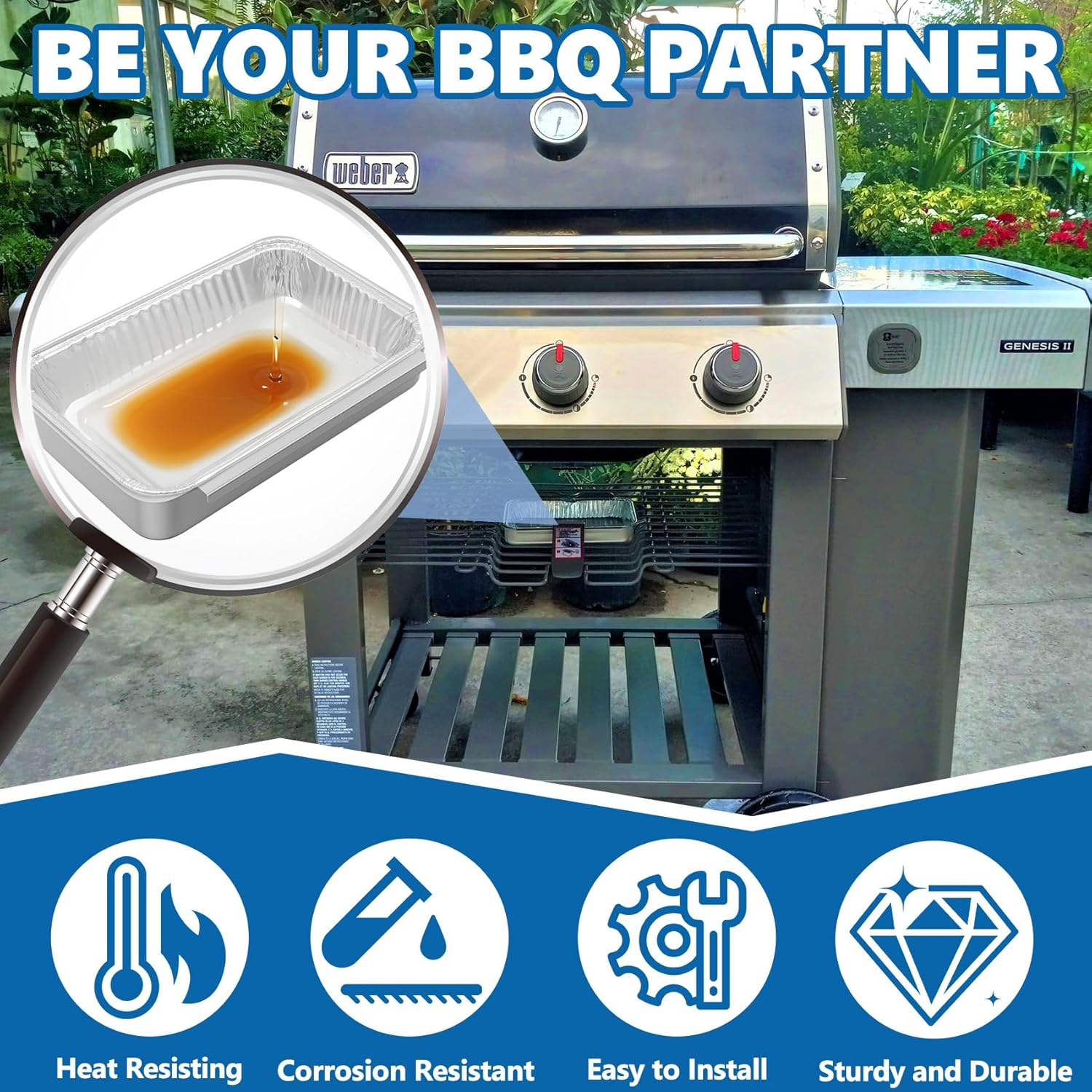 **SafBbcue Grease Catch Pan - Replacement Tray for Weber Spirit & Genesis II Grills | Includes Disposable Liners**