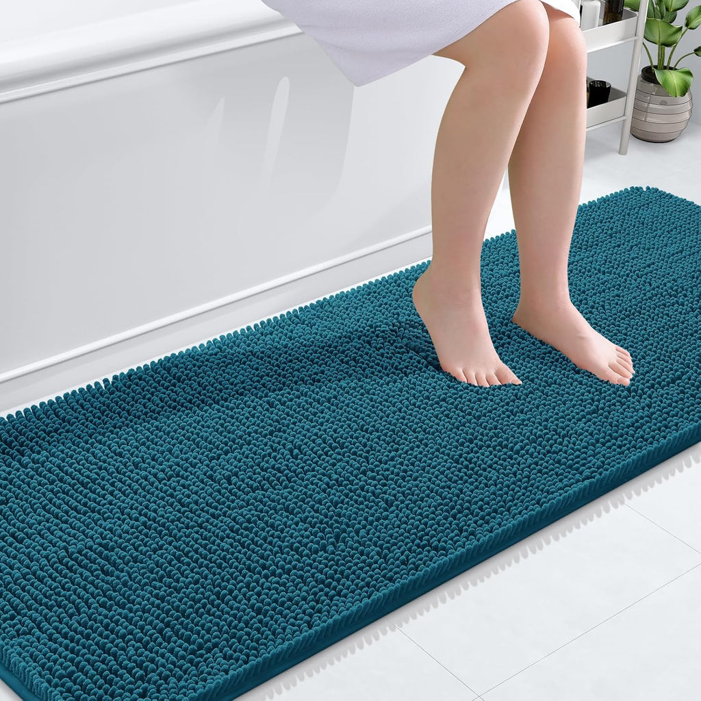 OLANLY Bathroom Runner Rugs - Soft Absorbent Chenille Mats with Rubber Backing | 70x24 in Peacock Blue