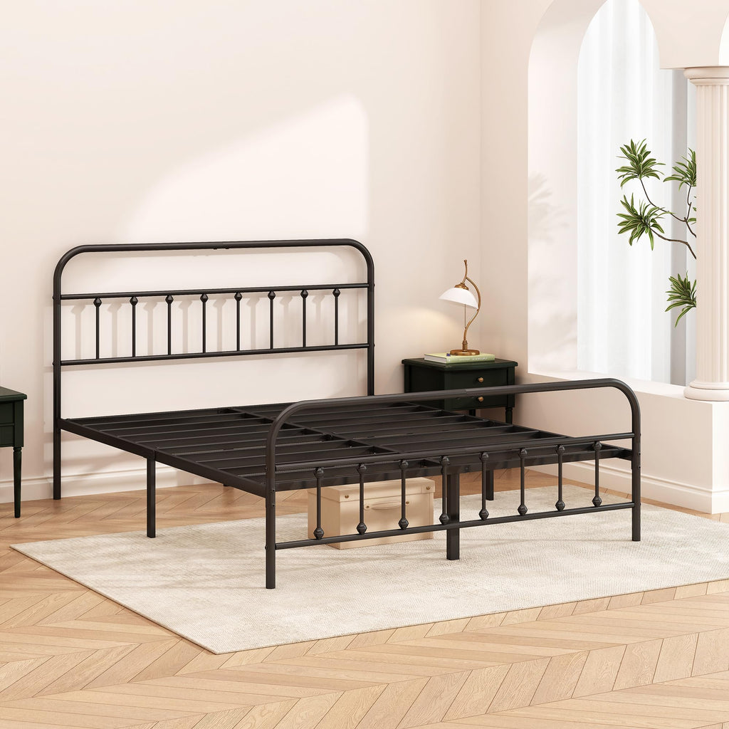 Kujielan Metal Bed Frame - Structurally Stable Heavy Duty Steel Slat Supported King Bed Frames,No Box Spring Needed for Easy Removal and Transport.