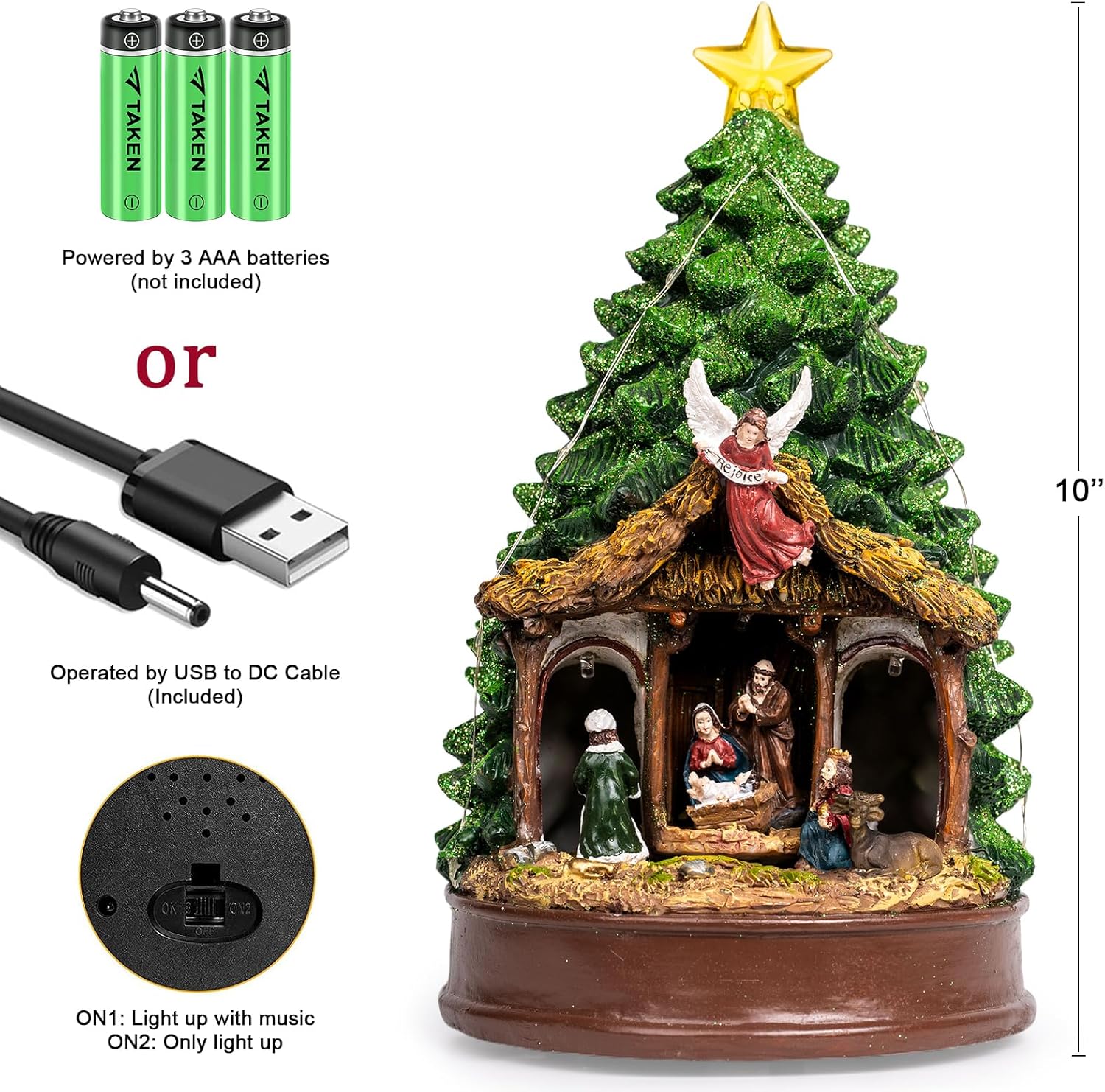 Regine Switzerland Christmas Tree Nativity Scene - Animated & Musical LED Lights | Festive Home Decor