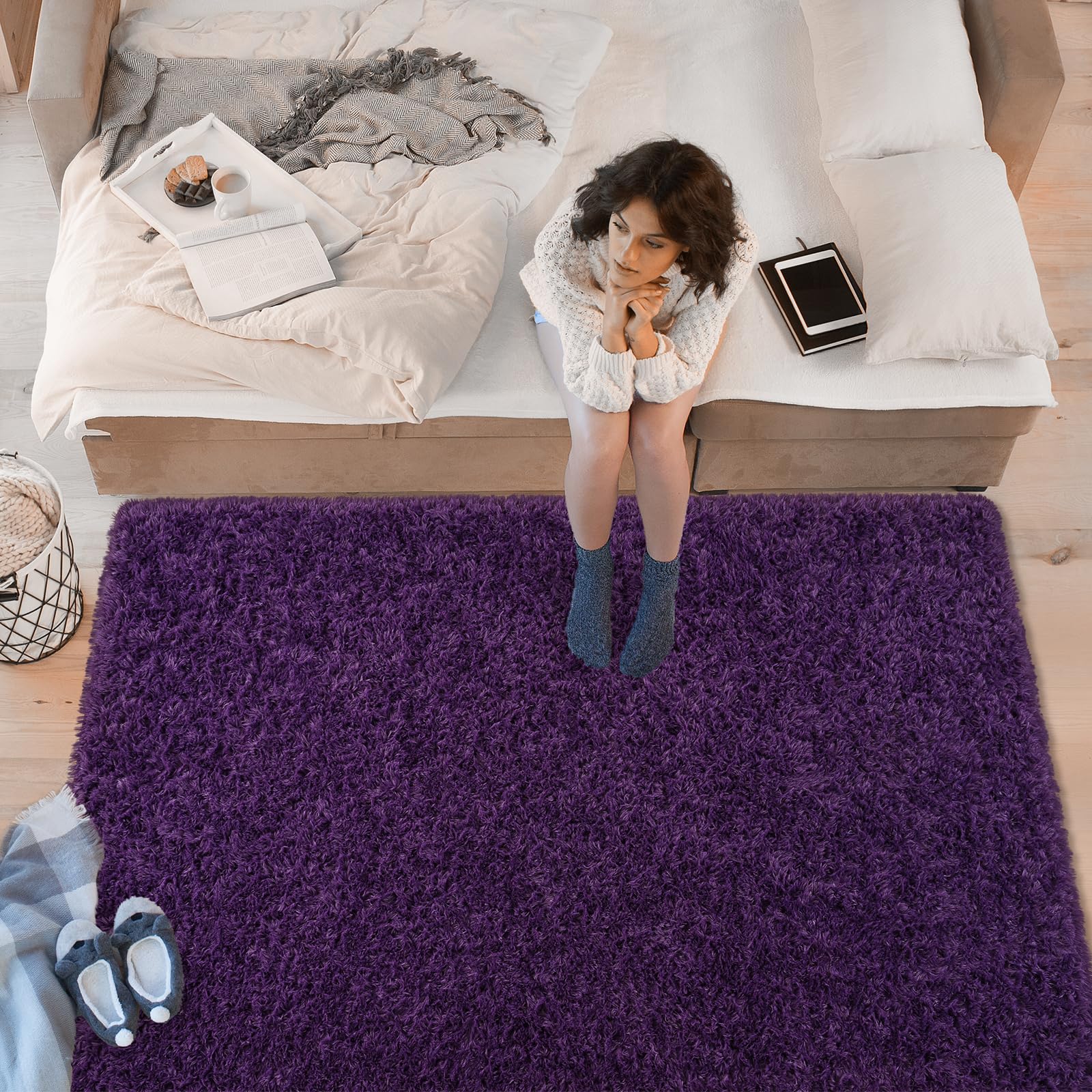 Softlife Rugs for Bedroom 4x5.3 Feet Purple Area Rug for Living Room Super Soft Shaggy Rugs for Dorm Fluffy Fuzzy Carpets Long Plush Bedside Rug Nursery Girls Boys Kids Room Home Christmas Decoration