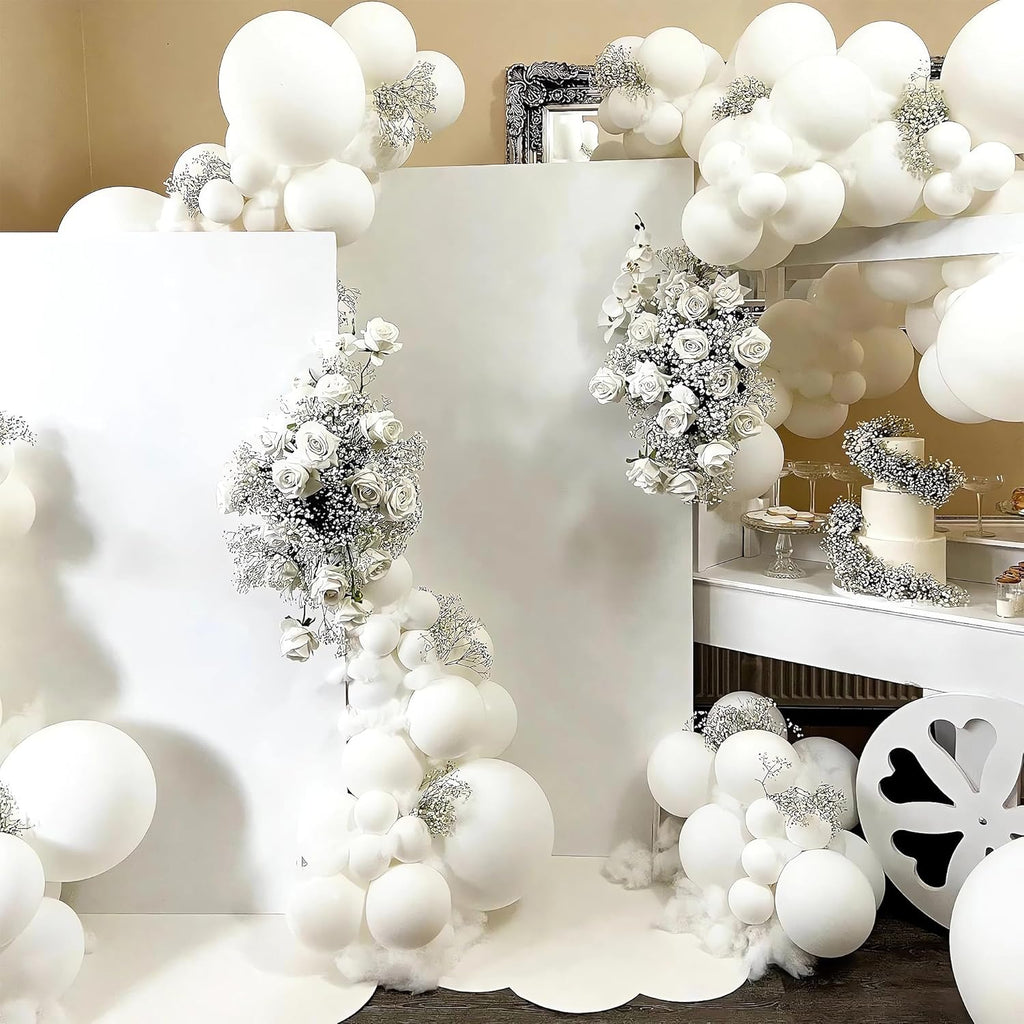 Skiennix White Latex Balloons - 200-Piece Garland Arch Kit for Birthday, Wedding & Baby Shower Decorations | 5-18 Inch Sizes
