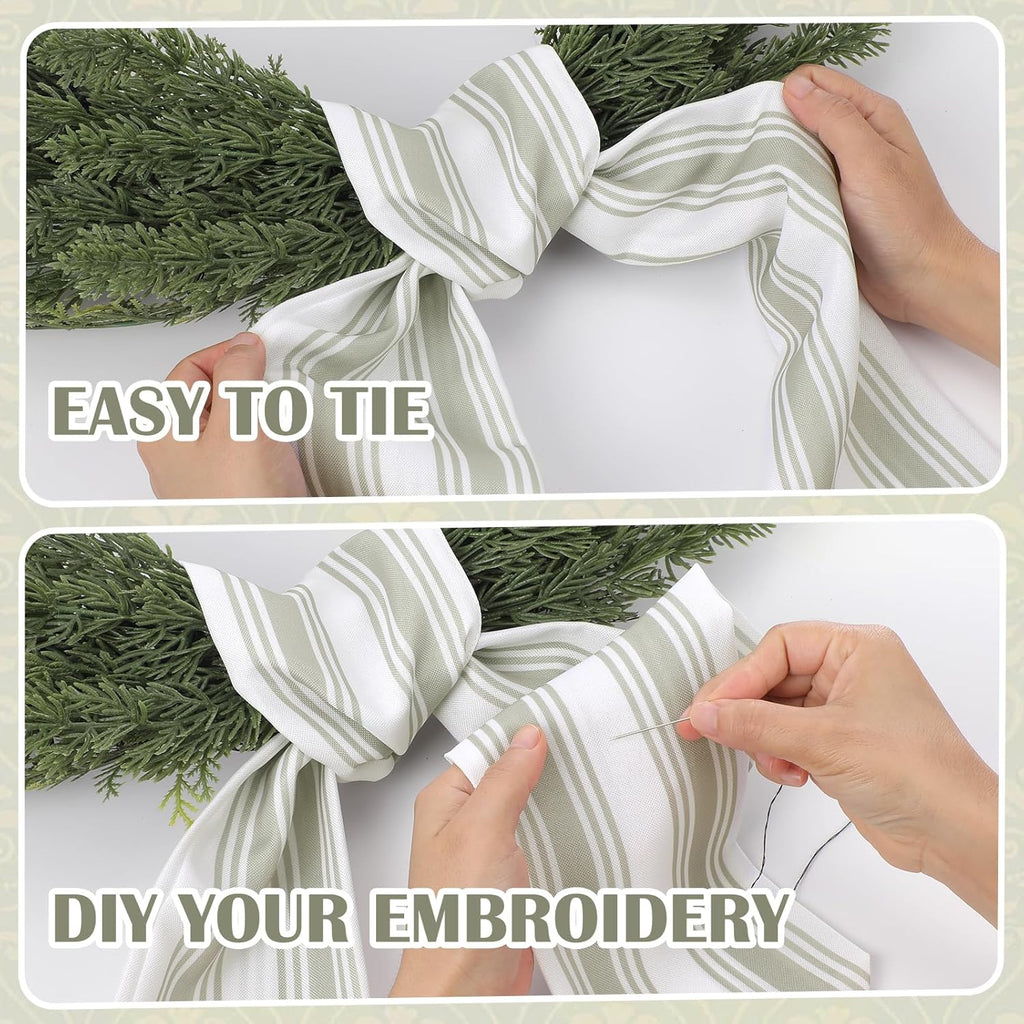 Skiennix Wreath Sash - 2 Pcs Boho Stripe Sashes for Front Door | 60 Inch Blank Scarf for Rustic Decor