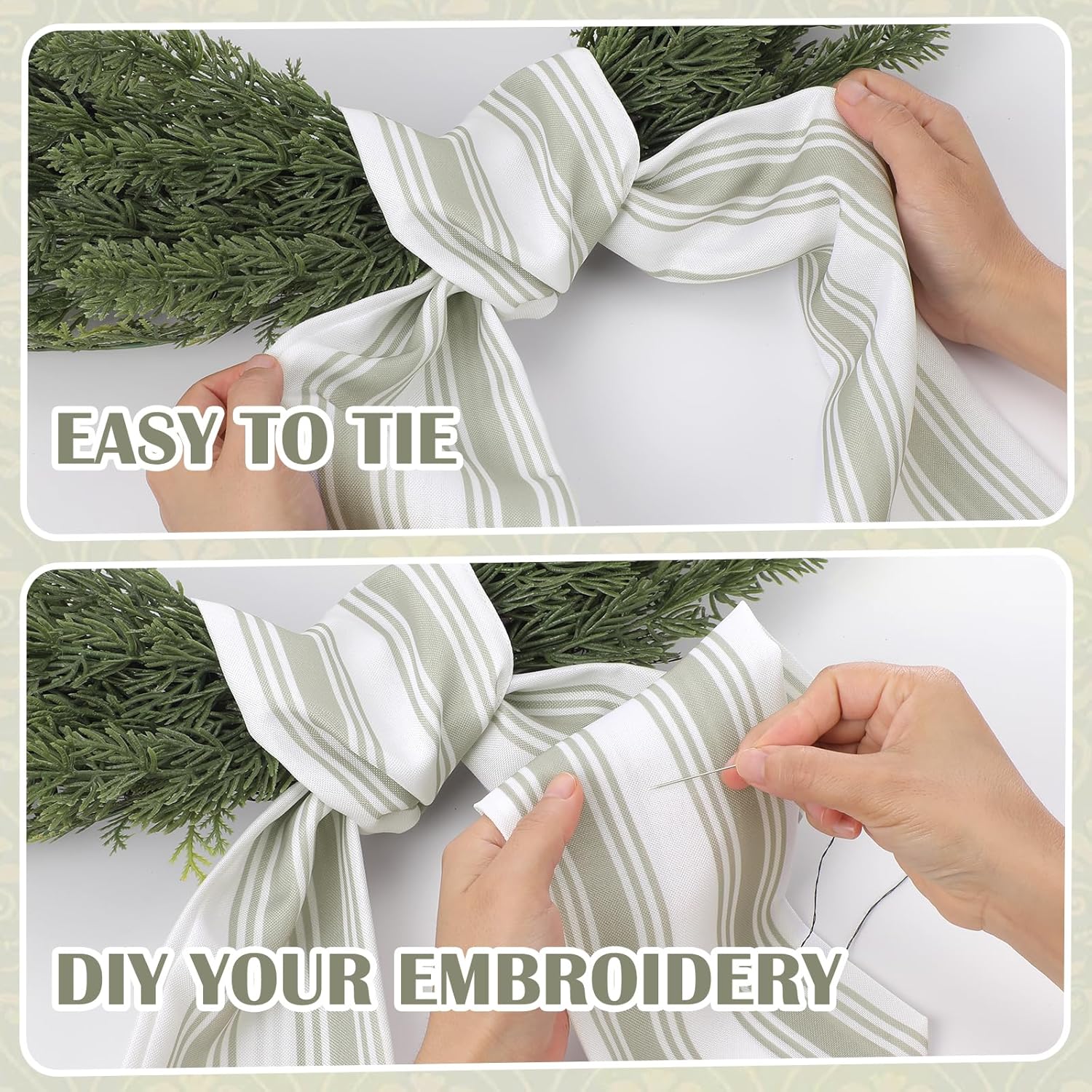 Skiennix Wreath Sash - 2 Pcs Boho Stripe Sashes for Front Door | 60 Inch Blank Scarf for Rustic Decor