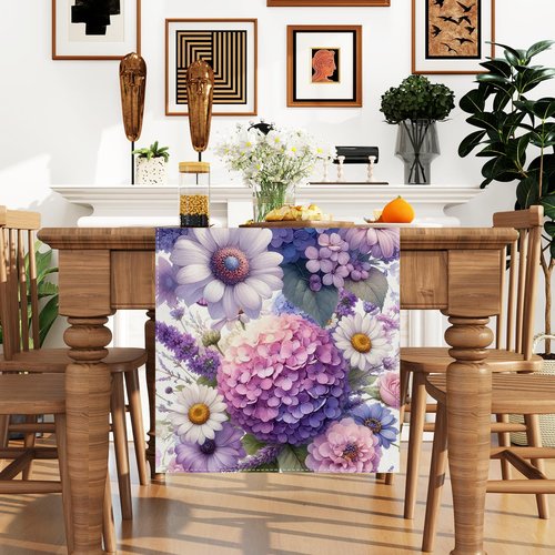 Hydrangea Flowers Spring Table Runner 13x72 Inch Spring Summer Easter Decorations and Supplies for Home Kitchen Dining Room Table Decor