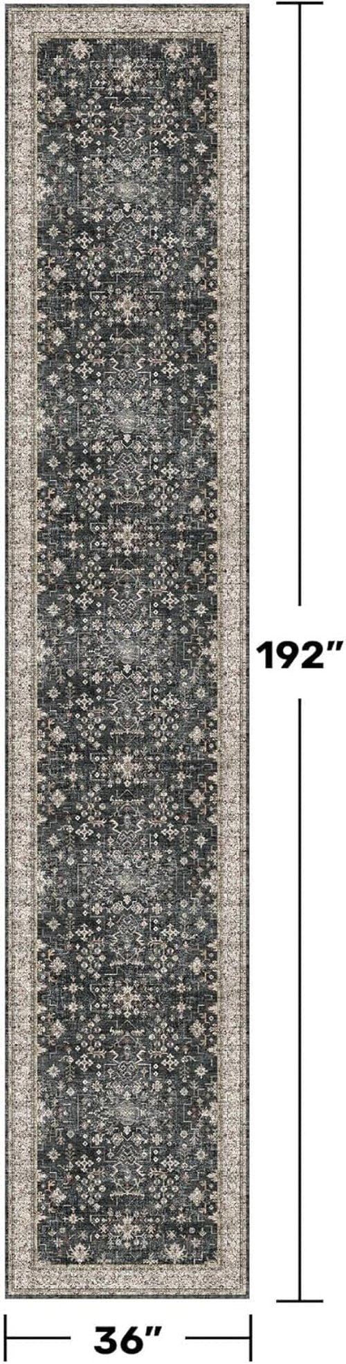 Hazo Haus Black Boho Runner Rug - Washable 3x16 ft, Waterproof, Non-Slip, Stain & Fade Resistant