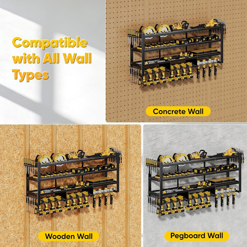 POKIPO 49" W Heavy-Duty Power Tool Organizer - Wall Mount Storage Rack for 12 Cordless Drills | 800 lbs Capacity