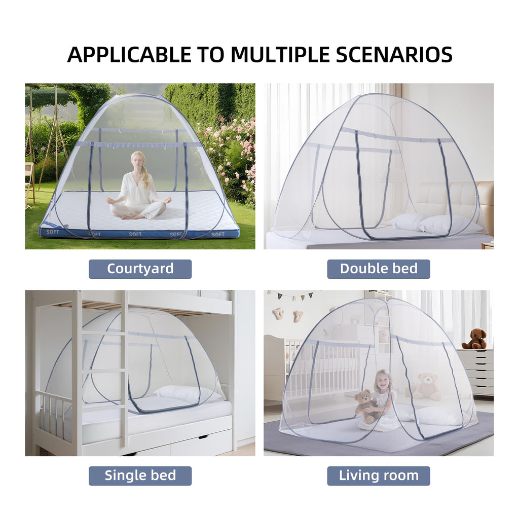 Pop-Up Mosquito Net Tent for Bed, Portable Folding Design Camping Travel Mosquito Tent with Net Bottom for Baby Adults, Easy to Install and Wash for Queen Size Bed 79 x 59 x 59 inch