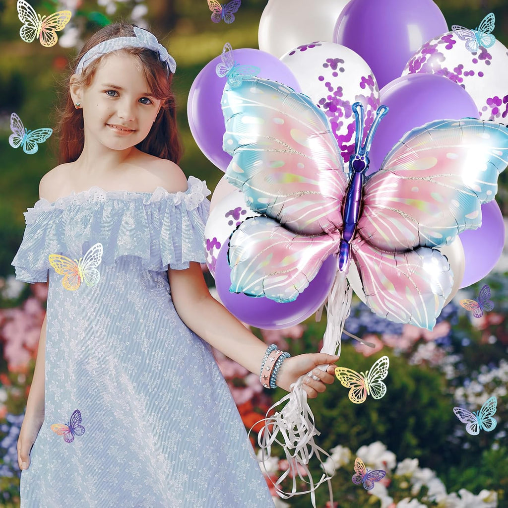 Butterfly Birthday Decorations - Purple Party Supplies with Balloons & Happy Birthday Banner