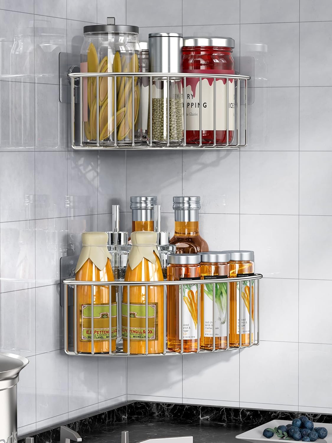 SMARTAKE Corner Shower Caddy - Deep Basket Design, Wall-Mounted Stainless Steel Organizer (Silver)