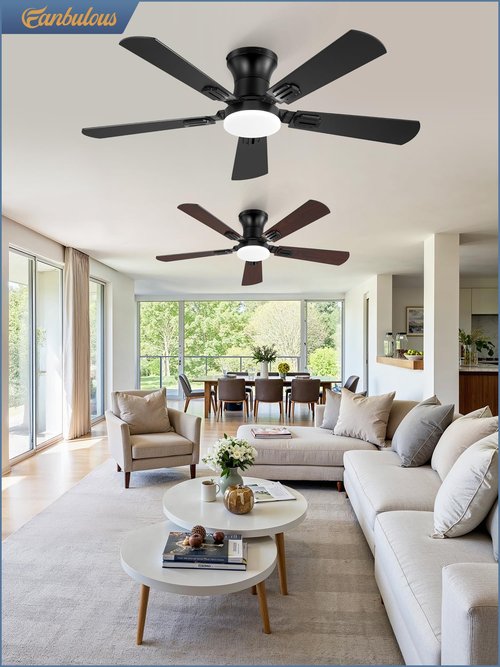 Fanbulous 2 Pack 42 Inch Ceiling Fans with Lights and Remote, Low Profile Indoor Black Ceiling Fan with 6 Speeds & 3CCT, Flush Mount, Dual-Finish 5 Blades,Quiet DC Motor for Living Room Bedroom