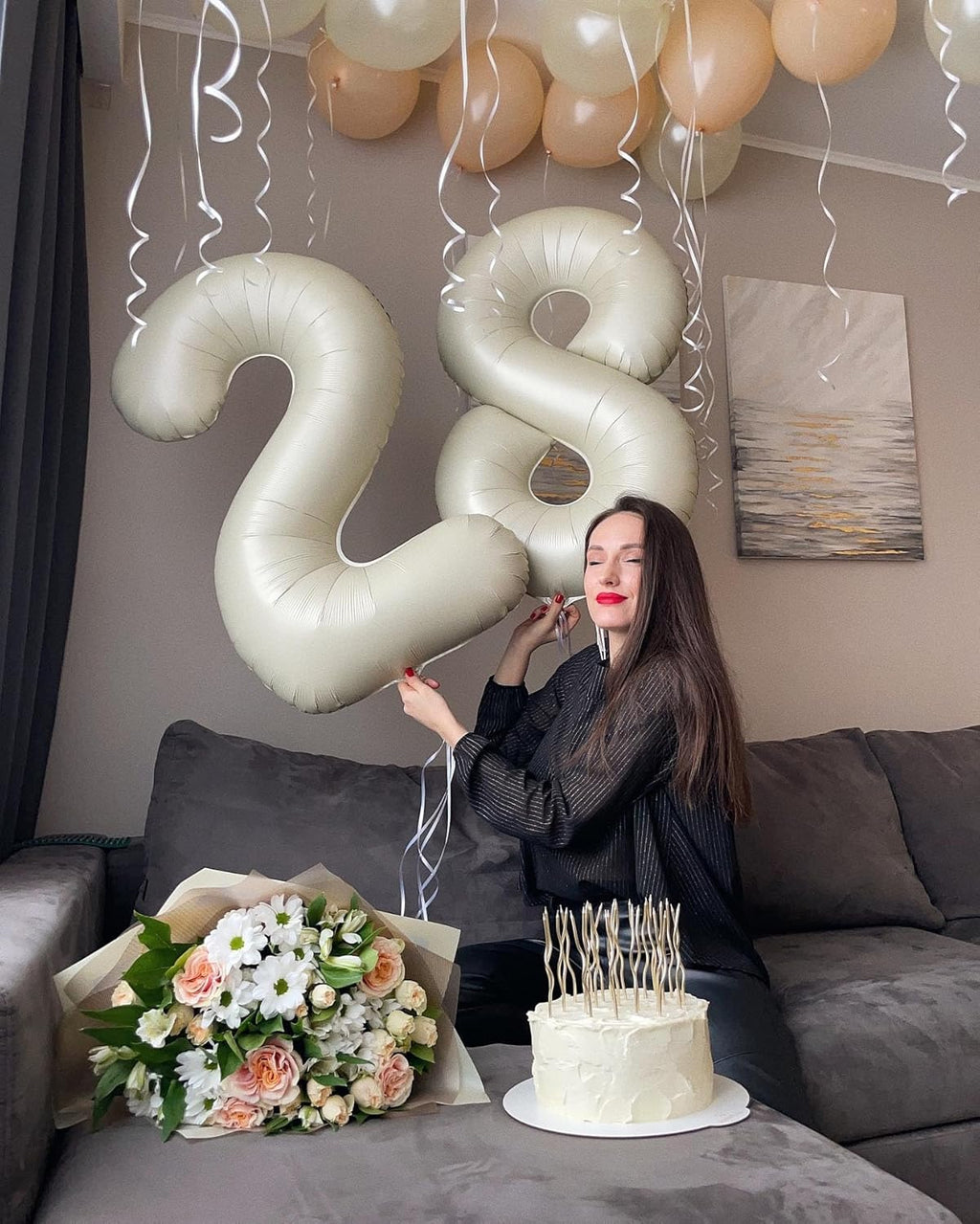 Number 8 Balloon - Cream 40 Inch Birthday Decoration for Boys & Girls | Party Supplies
