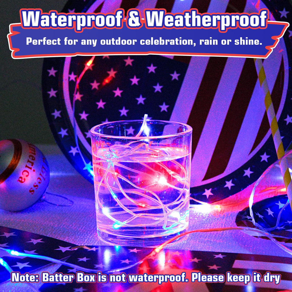 cshare Red White and Blue Fairy Lights Battery Operated, 4th of July Lights with Timer 16.4ft 50LED for 4th of July Independence Day Memorial Day Decorations