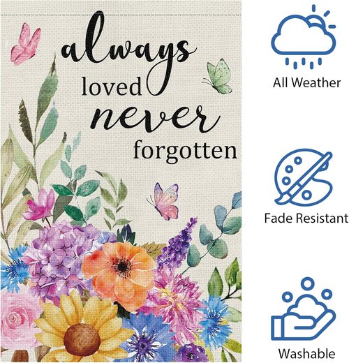 Heyfibro Memorial Garden Flag - Double-Sided Burlap Butterfly Design | 12x18 Sympathy Decor