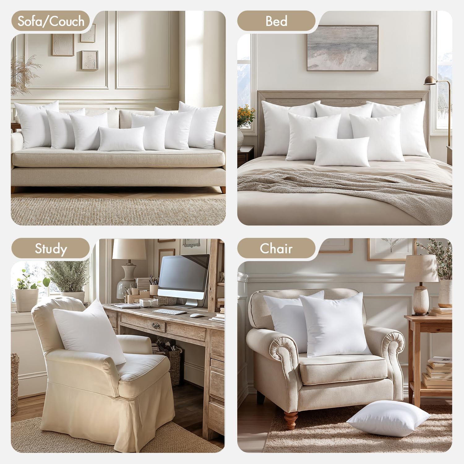 MIULEE Throw Pillow Inserts - Pack of 4, 18x18 Inch, 100% Virgin Microfiber Filling for Bed & Sofa