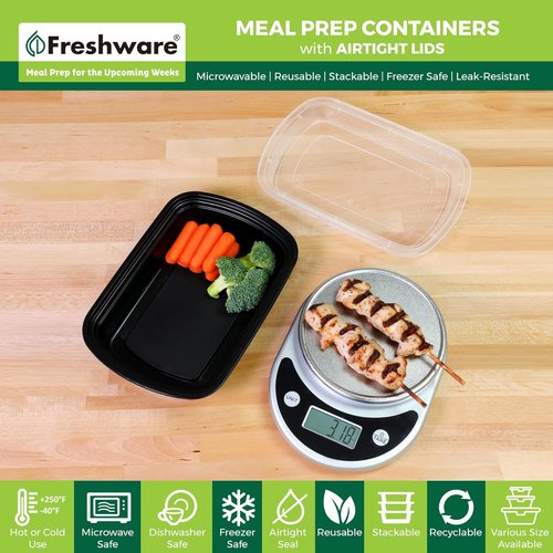 Freshware Meal Prep Containers - 45 Pack, BPA-Free Food Storage Bento Boxes | Stackable, Microwave & Dishwasher Safe (38 oz)