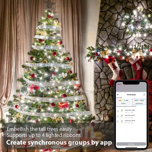 Lphianx Smart Christmas Tree Ribbon String Lights, 33ft 80 Modes Colors Changing Ribbon Light for Christmas Tree, APP & Remote Control, Sync Musical, Timer, USB (Silver)