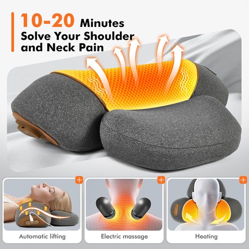 KITCADA Neck Pillow - 3-in-1 Massage Neck Pillow with Battery for Shoulder Pain Relief, Deep Tissue Pain Relief with Heat and Stretching, Neck Hump Corrector for Women