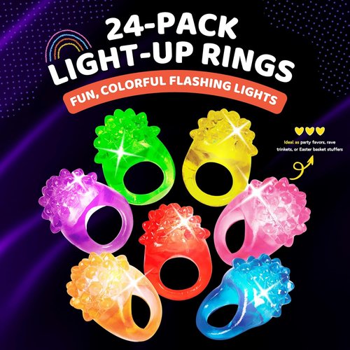 Kangaroo LED Light-Up Rings - Colorful Flashing Finger Lights | 24 Pack Party Favors for Kids