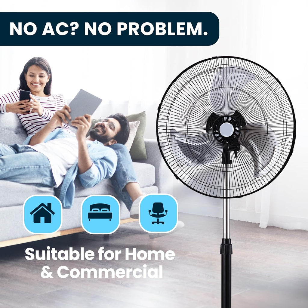 PAMI 18” High-Velocity Oscillating Pedestal Fan - Portable 3-Speed Floor Fan with Adjustable Height | Powerful Airflow for Home & Office, Black