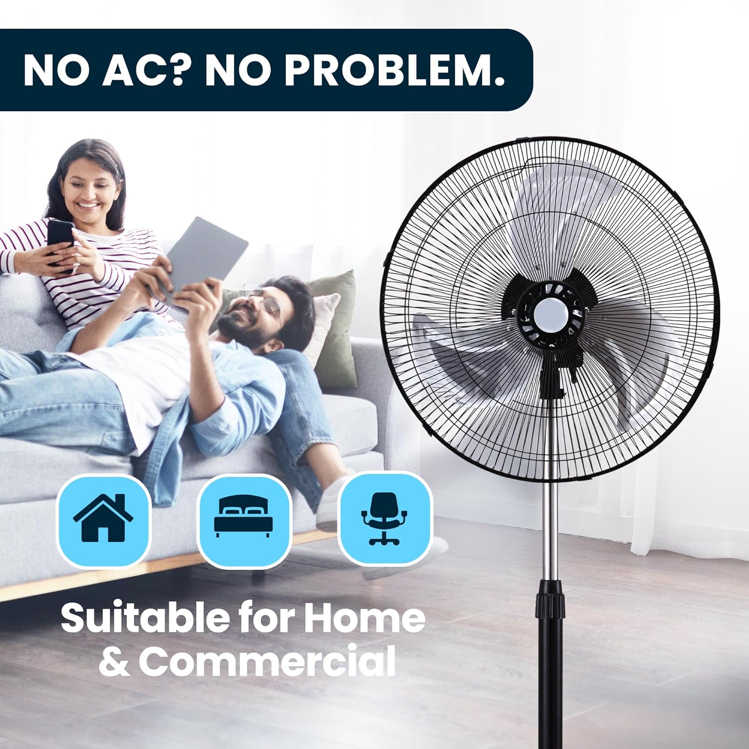PAMI 18” High-Velocity Oscillating Pedestal Fan - Portable 3-Speed Floor Fan with Adjustable Height | Powerful Airflow for Home & Office, Black