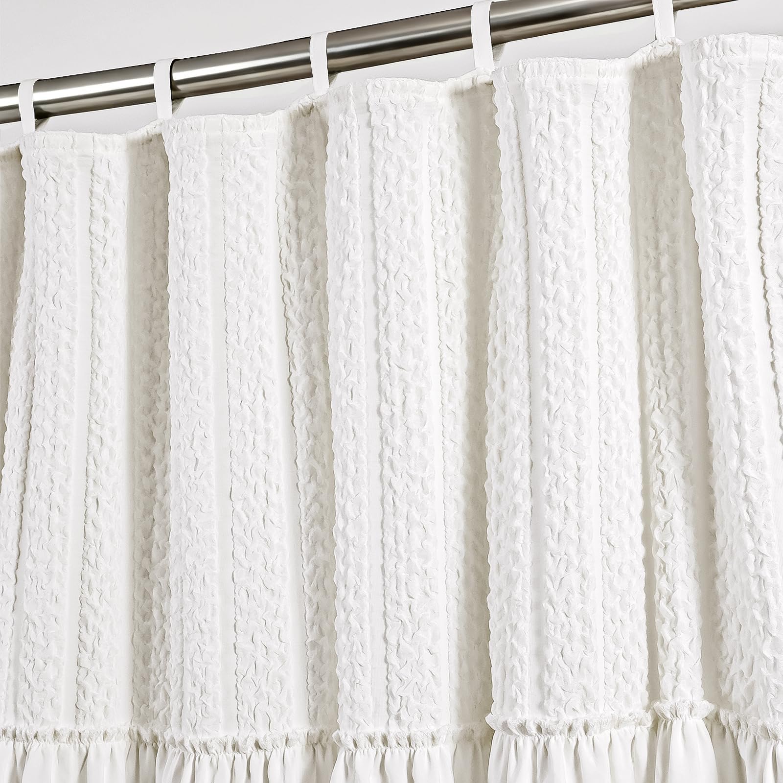 Treory Valentine’s Day White Shower Curtain Set, Victorian Linen Shower Curtain for Bathroom with Fabric Ropes, Romantic Modern Decor for Girls & Women, 72" x 72"