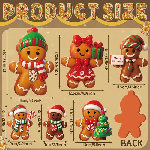AceOrbit 8-Inch Large Gingerbread Man | Rustic Wooden Christmas Table Decoration - 6 Pcs Set