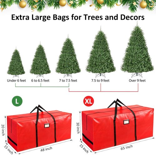 HABGP Christmas Tree Storage Bag - 7.5 ft Waterproof Zippered Bag with Carry Handles | Durable Red Design
