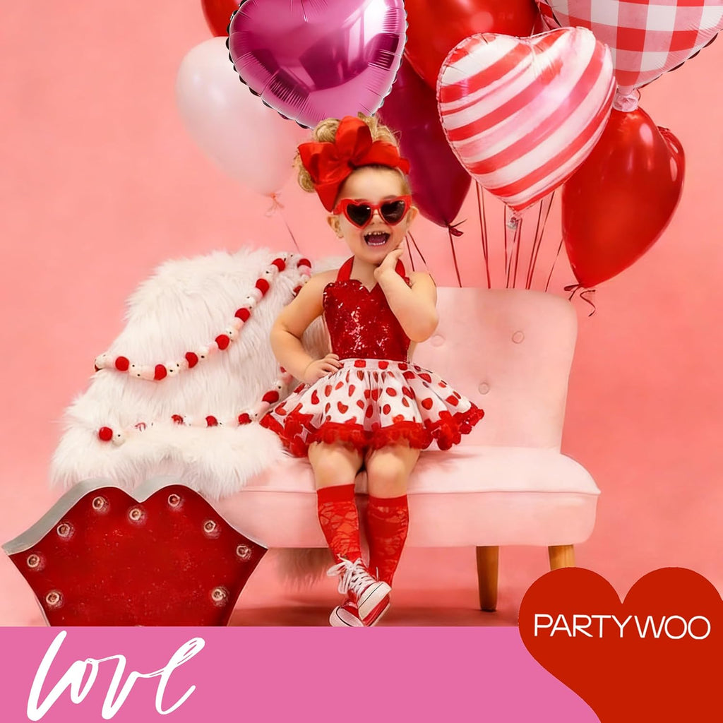 PartyWoo Valentine's Balloons - 15pcs 18 Inch Pink & Red Foil Heart Balloons for Romantic Celebrations