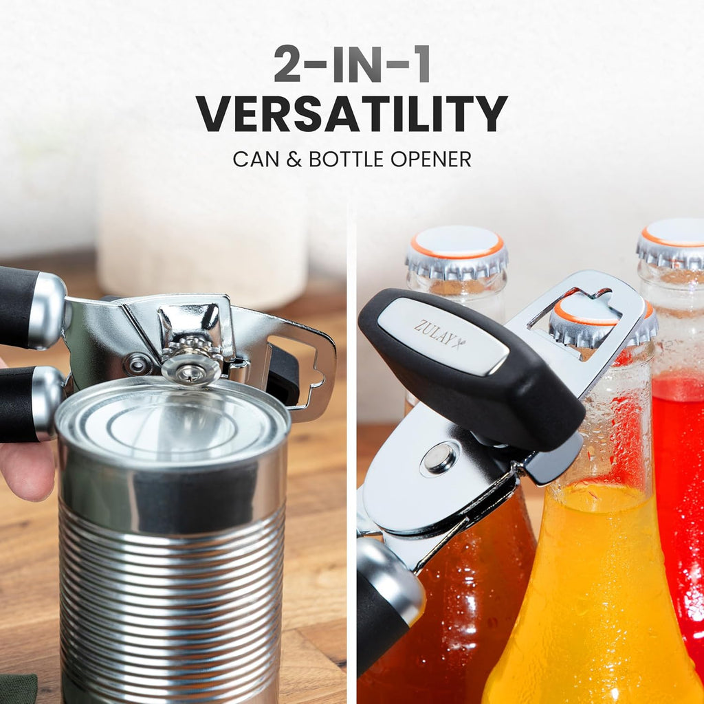 Zulay Kitchen COMFY™ Can Opener - Rust-Proof Stainless Steel with Soft Grip Handles - Black