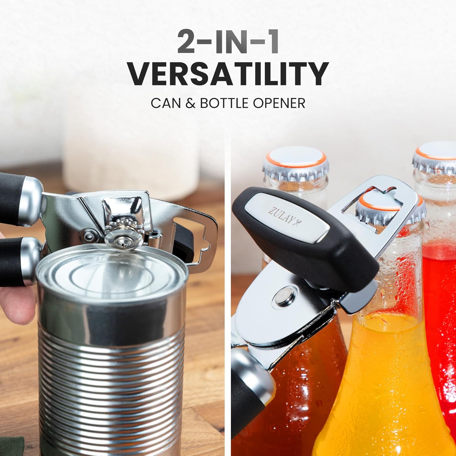 Zulay Kitchen COMFY™ Can Opener - Rust-Proof Stainless Steel with Soft Grip Handles - Black