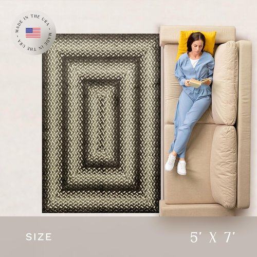 Maples Rugs Marion Bohemian Braided-Style Print Area Rug – Made in USA – Washable, Non-Slip Low-Profile Small Indoor Rug for Entryway & Kitchen, 46" x 30", Black