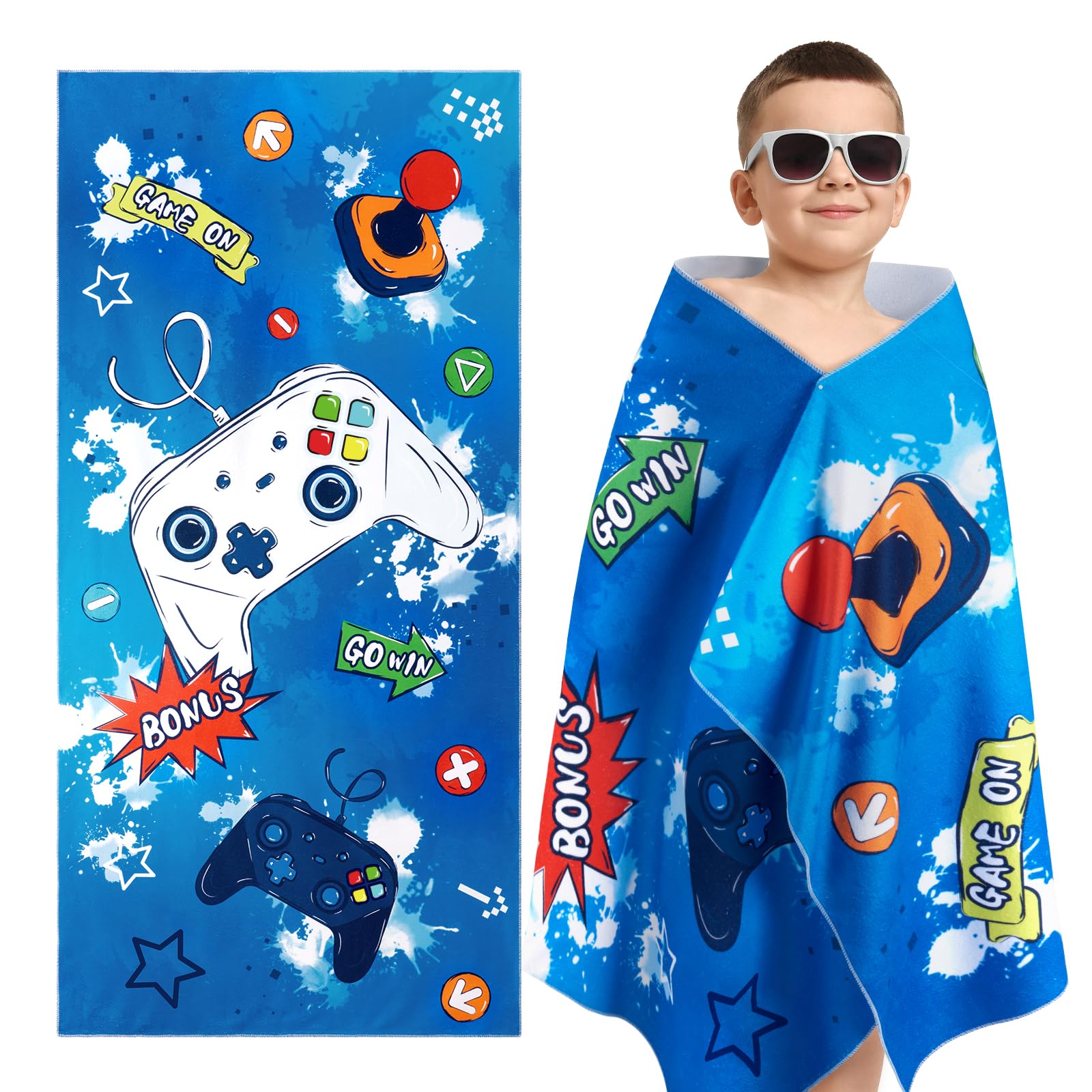 WERNNSAI Game Kids Beach Towel for Boys - 30” x 60” Quick Dry Sand-Free Swim Towels for Boys Super Soft Absorbent Towel, Pool Camping Travel Bath Towel for Outdoor Sports Picnic