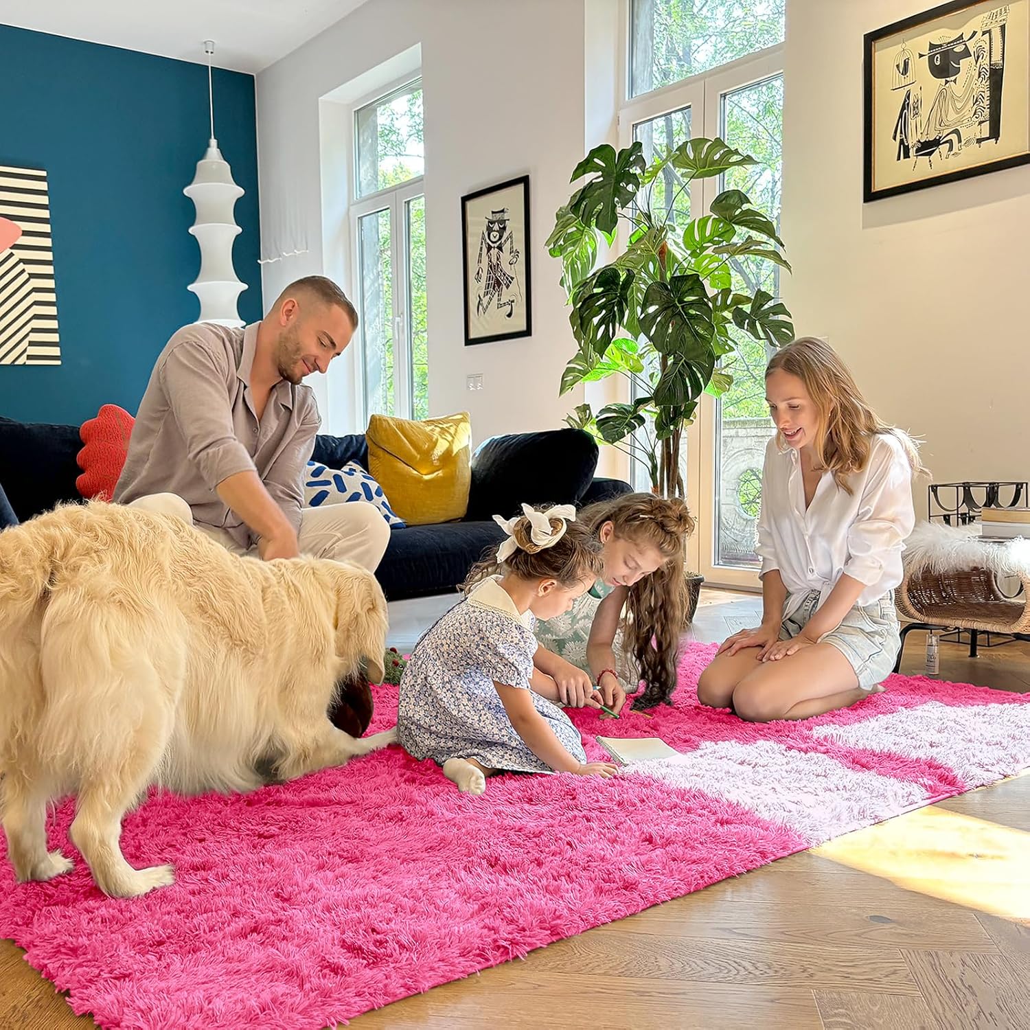OLANLY Area Rugs - Soft Fluffy Shaggy Indoor Carpet for Living Room & Bedroom | 4x5.9 ft Hot Pink