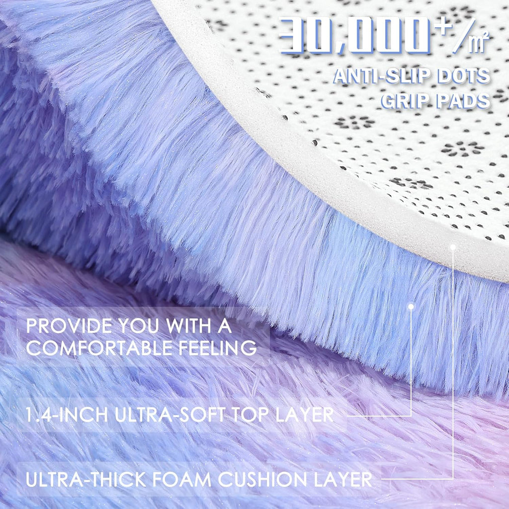 OLANLY Round Purple Rainbow Rug - Soft, Fluffy, Machine Washable 4x4 Feet Area Rug for Bedroom & Nursery Decor