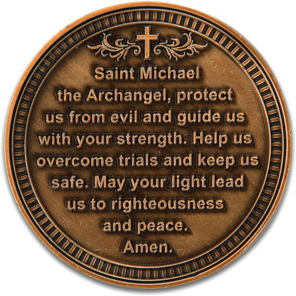 Saint Michael Archangel Protection Coin - 1.57-Inch Double-Sided Zinc Alloy Collectible with Antique Finish