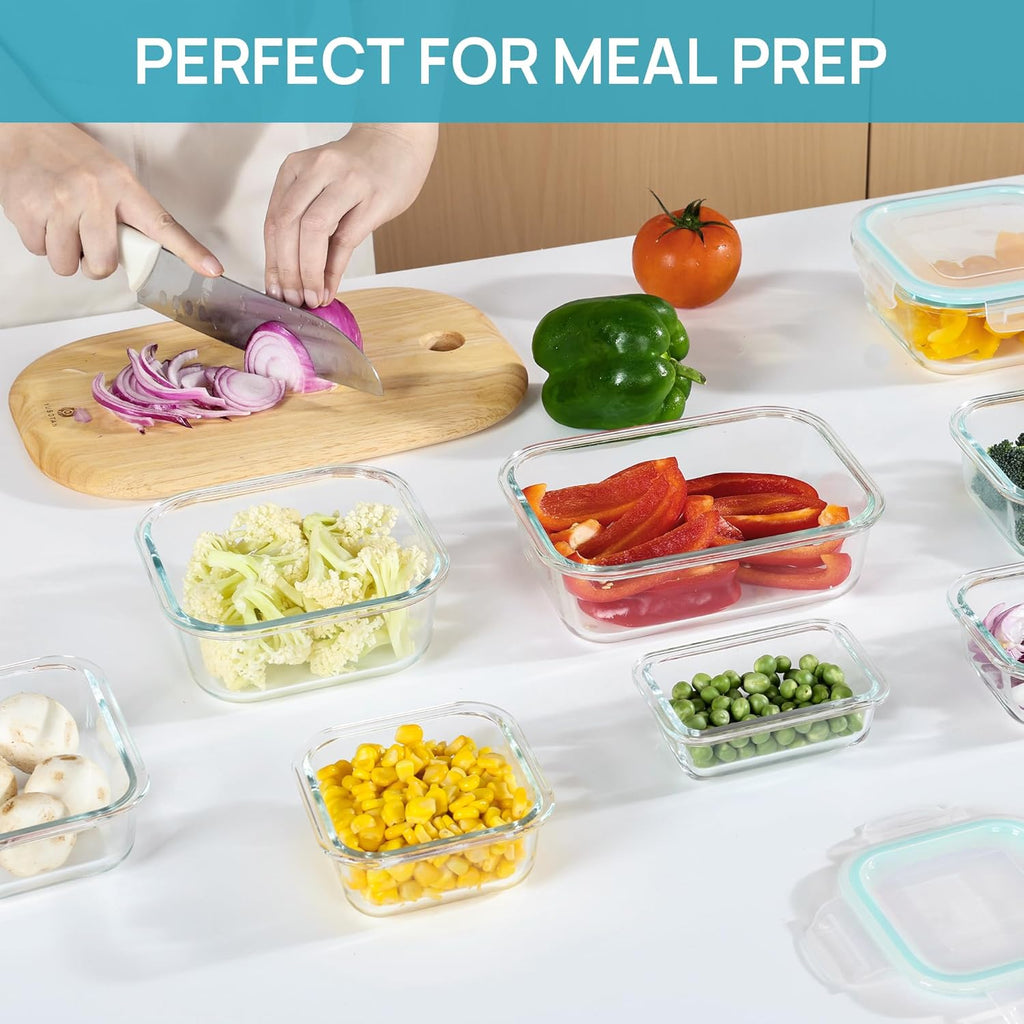 Vtopmart Glass Food Storage Containers - 8 Pack with Airtight Lids | BPA-Free Meal Prep for Microwave, Oven, Freezer