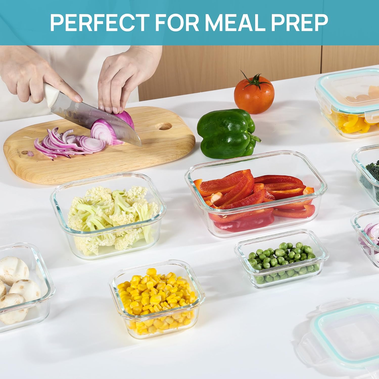 Vtopmart Glass Food Storage Containers - 8 Pack with Airtight Lids | BPA-Free Meal Prep for Microwave, Oven, Freezer