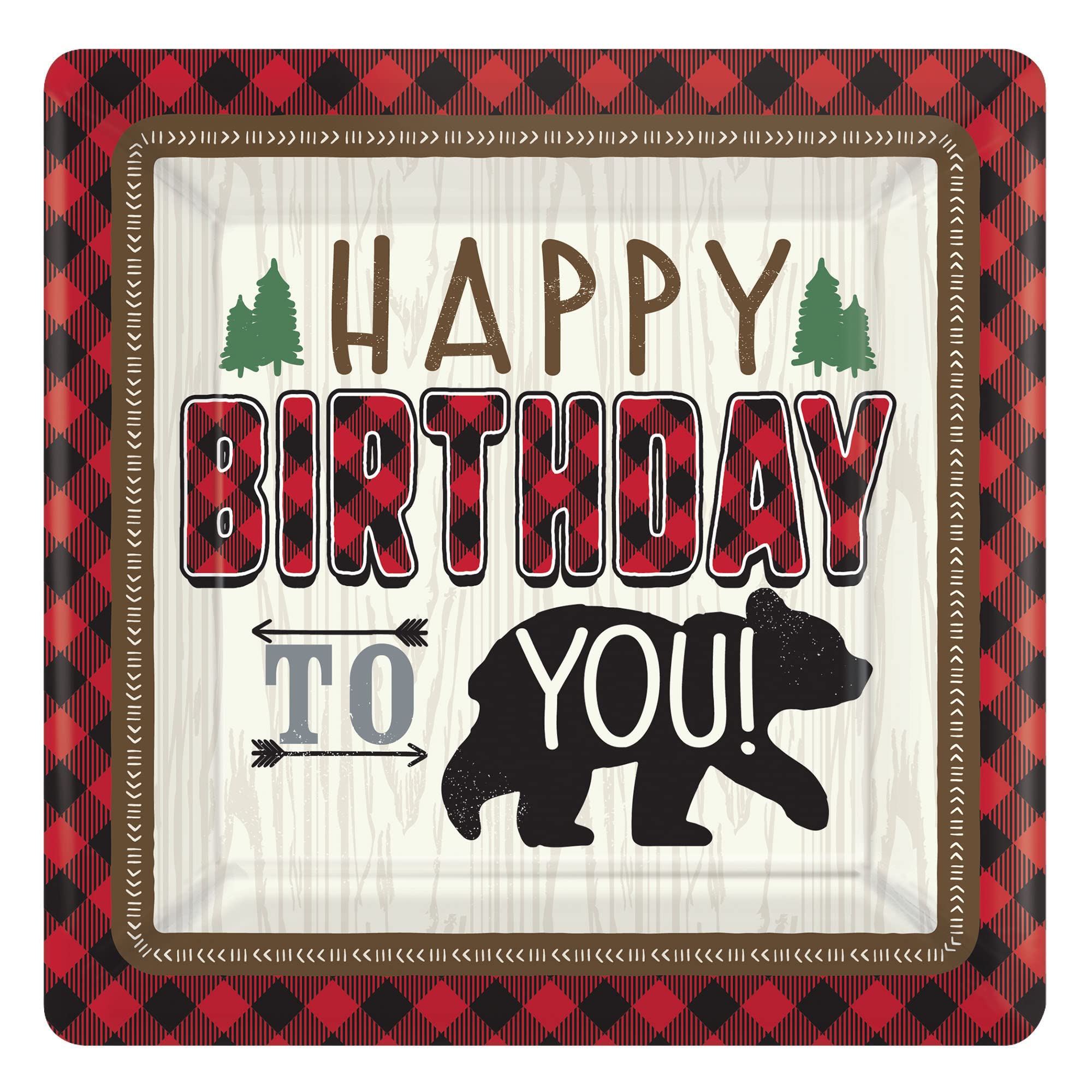 amscan 542150 Little Lumberjack Square Dessert Paper Plates-8pcs, Multicolor, 18cm