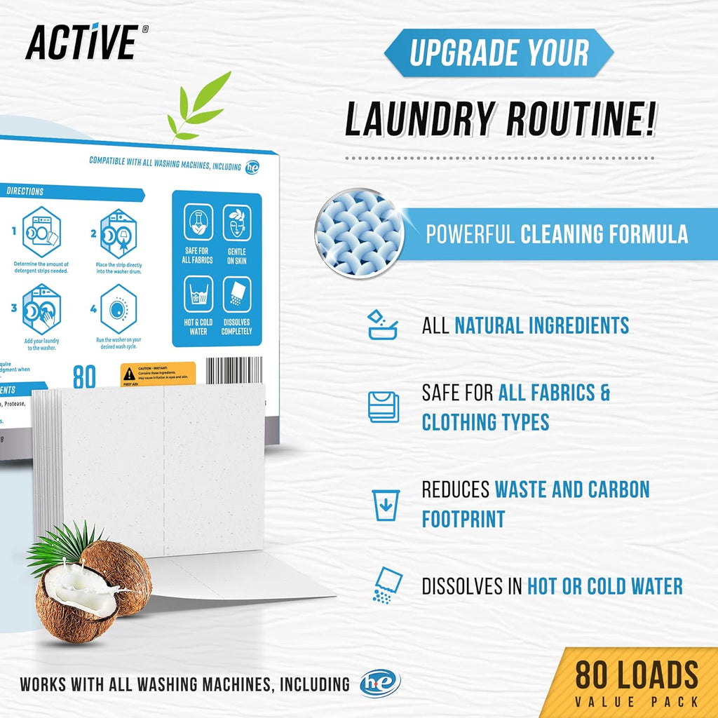 Skiennix Laundry Detergent Sheets - Eco-Friendly 80 Loads, Fresh Linen Scent, Space-Saving Dissolvable Strips